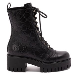 GUCCI New Marmont GG logo embossed lace up boots